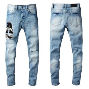 Jeans Designer Mens Trousers Famous Brand European and American Camouflage Patchwork Stretch Blue Solid Casual Plaid Regular Pant 2195