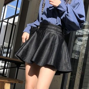 Skirts Umbrella skirt leather women's autumn winter high waist Aline black shawl soft half length 230720