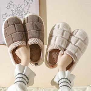 Pantofole Inverno Caldo Uomo E Donna Pantofola In Cotone Scozzese Coppie Scarpe Da Pavimento Per La Casa Al Coperto Morbida Coppia Spessa Fondo Y