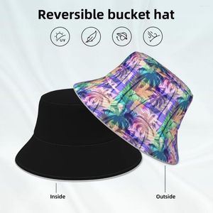 Berets Tropical Palm Trees Bucket Hat Abstract Art Custom Hawaii Fisherman Hats Double-sided Wear Fun Reflective Sun