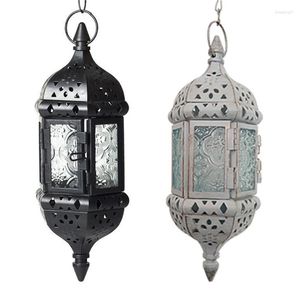 Candle Holders Hanging Lantern Retro Moroccan Holder Hollow Metal Glass