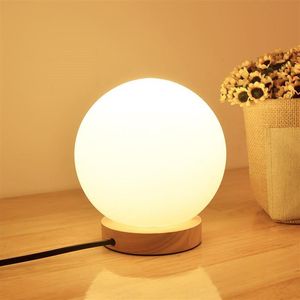 Lampada da tavolo moderna da tavolo in vetro rotondo con sfera rotonda a forma di globo, lampada da tavolo bianca per camera da letto, soggiorno, illuminazione domestica283F