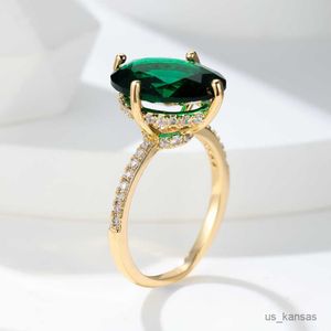 Pierścienie zespołu Temperament owalny zielony kamień pierścionki dla kobiet 18 -karatowe złoto platowane sześcienne obiad Bankiet urodzinowy luksus biżuteria prezent R230720