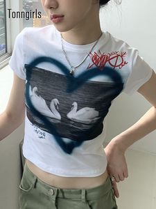 Women's T-Shirt Tonngirls Grunge Tops Women Y2k Graphic T Shirts Short Sleeve White Crop Tops Streetwear Korean Style T-shirt Summer Tops 230719