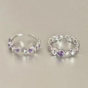 Fashion Shiny Purple Rhinestone öppning Parringar för kvinnor Män Vintage Crystal Star Justerbar ringälskare Y2K smycken