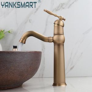 Banyo Lavabo muslukları Yanksmart antika pirinç musluk döner spout güverte monte tek kollu küvet damar karıştırıcı su musluğu