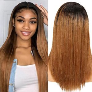 Kisshair 4x4 Lace Closure Wig T1B27 T1B30 Ombre Kolor Brazylijska ludzka peruka włosów złota blondyn