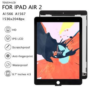 Yinwo Tablet PC -skärmar för iPad Air 2 LCD A1567 A1566 Display Touch Screen Replacement Digitizer Assembly277n
