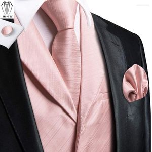 Men's Vests Hi-Tie Silk Waistcoat Tie Hanky Cufflinks Set Jacquard Western Sleeveless Jacket Vest Pink Purple Gold Blue Green Grey XXL