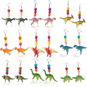 Dingle örhängen kreativa kawaii 3d dinosaurie droppe för kvinnor handgjorda färghjärtan hänge örhänge söt barn rolig smycken flicka fest gåva