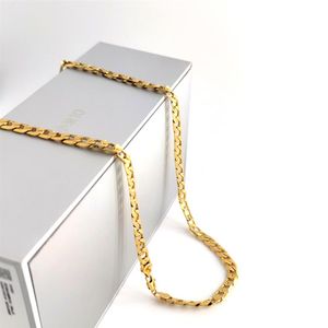 18K Solid Yellow G F Золото-бордюр кубинская цепь ожерелья для цепи хип-хоп итальянская марка AU750 Мужские женщины 7 мм 750 мм 75 см в длину 29 Inc233x