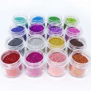 Paznokcie Glitter 16okase Hologograficzne złoty srebrny srebrny proszek laser lśniący kolorowy chromowany zestaw kurzu pigmentowego do dekoracji dzieł sztuki DIY 230719