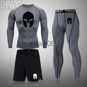 Herrspårspår Spartan Men Compression Running Set MMA långärmad Tshirtpants Men's Tight Fitness Clothes Gym Jogging Rashguard Sport Suit J230720