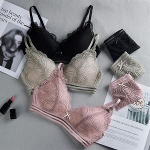 Lace Sexy Bra Sets Triangle Thin Cup Floral Women Underwear Hollow Out Wire Bras Cotton Briefs Set Black Lingerie Bralette233T