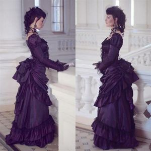 Victorian Gothic Prom -klänningar Långa ärmar pick -ups Vintage Party Formella klänningar Golvlängd Kvällsklänning för brud223o