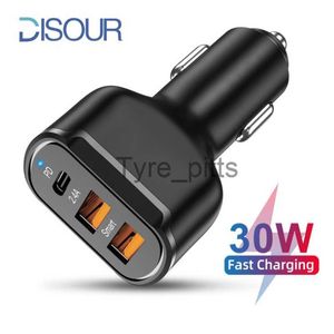 Andra batterier laddare avskriver 30W QC 3.0 billaddare 3 i 1 2.4A Fast Charging Dual USB + PD Port Fast Charger för mobiltelefonbil Kit x0720