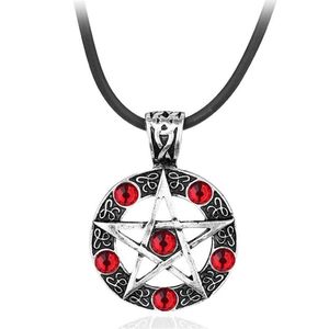 Pendant Necklaces Supernatural Series Pentagram Necklace With Rope Chain Dean Winchester Star Silver Plated Red Crystal Jewelry262D