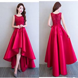 Burgundy High Low Cocktail Party Dresses 2019 Applique Satin Formal Evening For 16 Sweet Girls Skirt Cheap Prom Gowns251m