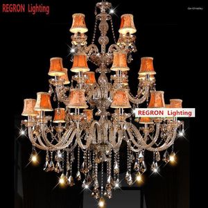 シャンデリア24 PCSレトロな錬鉄製のシャンデリアランプLED CANDLE AMBER CRYSTAL LIGHTING FOR FOYER EL FIXTURES VILLA LAMPARAS