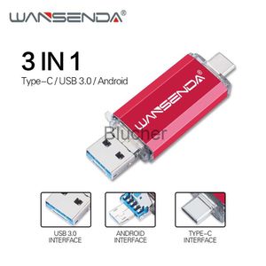 Memory Cards USB Stick Wansenda OTG 3 in 1 USB Flash Drives USB30 TypeC Micro USB 512GB 256GB 128GB 64GB 32GB 16GB Pendrives Pen Drive Cle USB x0720