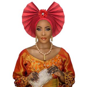Fashion auto gele headtie African Nigerian women traditional aso oke autogele fan shape for wedding party246B