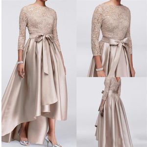 Chic Champagne A-line High Low Mother Of The Bride Dresses Sequined Lace Top Long Sleeves Dresses Evening Wear Cheap Wedding Guest232r