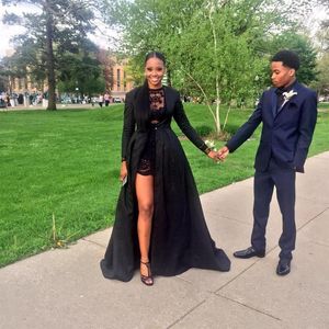 Two Pieces Black Prom Dresses Gothic Style 2019 s Custom Made New Long Sleeve Lace Sexy Special Occasion Evening Gowns P00299B