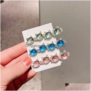 Hair Accessories Korea Super Cute Four Cat Face Ribbon One Line Side Clips For Girl Children Kawaii Color Animal Hairpin 1720 Drop D Dhr0W