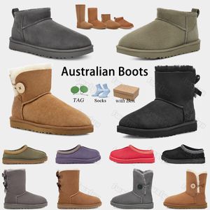 أستراليا أستراليا نصف أحذية الثلج الدافئة Mini Boot USA GS 585401 شتاء من جلد الغزال الكستناء الكامل فرو فور فور فور ساتان الكاحل الجوارب الجوارب Slippers US4-12