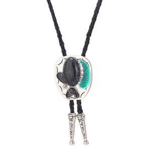 Bolo Ties Western Cowboy Zinc Alloy Point Point Natural Turquoise Bolo Tie Men and Women Pendant Leather Rope Men and Women Necklace HKD230719