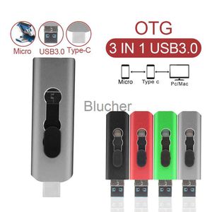 メモリカードUSBスティックメモリカードUSBスティックNEW 3 in 1 OTG（Android USB Type_c）USB 3.0 Flash Drive Metal Custom Pen Drive 128GB 64GB 32GB 16GB Pendrive Wedding Gifts X0720