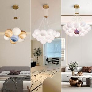 Lampade a sospensione Lampadario a LED Lampadario 3D Planet Circle Ball Hanging Stile nordico Lampada da soffitto spazio creativo per soggiorno AC220V