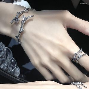 Bangle oregelbundet glänsande zirkonblommor ringar armband set kpop färgglad kristallblommor armband y2k estetiska geometriska smycken