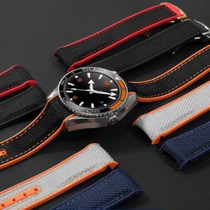 Uhrenarmbänder 20 mm 22 mm Gummi-Silikon-Rückenband Nylon-Uhrenarmband für Omega-Armband 300 8900 Werkzeuge 230719