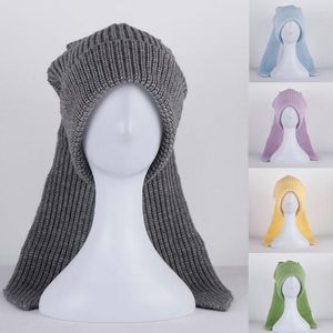 Berets 2023 Модные зимние черепа милые женщины с длинными вязаными костюмами шляпы Beanie Solid Color для подарочной хип-хоп кепки