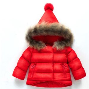 Children's Down jacket thick cotton pad baby fur hoodie coat solid color snow suit zipper clothes