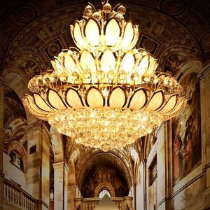 LED -ljuskronor Ljus Fixture Modern Crystal Lotus Flower Chandelier Golden Crystal Pendant Lamps Home Indoor El Clubs Myy267R