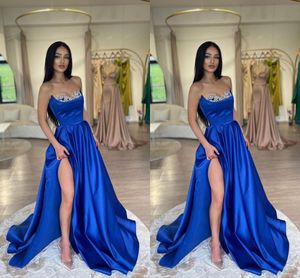 Sexy Royal Blue Plus Size A Line Prom Dresses Long for Women Sweetheart High Side Split Formal Ocasions Pageant Dress Party Evening Birthday Vestido sem luvas