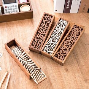 Cocode Hollow Wood Pencil Case Storage Box Creative Students Söta träpennor Multifunktion Stationery School Gift V2827304T