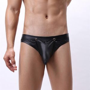 Bikini in pelle nera da uomo perizoma perizoma lingerie intimo mutande marsupio rigonfio mutandine maschili T-back con fibbia Pouch275j