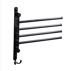 Stainless Steel Black Finish Swing Out Towel Bar Folding Arm Swivel Hanger Holder Folding Movable Bath Towel Bar T200916269W