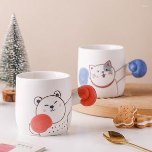 Canecas de boxe caneca animal bonito dos desenhos animados café da manhã suco leite garrafa de cerâmica com alça kawaii panda presente de feriado copos de café engraçado