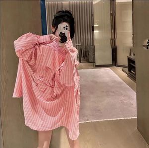 Women's long sleeved shirt brand, women's designer, printed stripe, loose fitting street shirt, fashionable, casual, sweat-absorbing, sunscreen, and breathable-