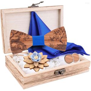 Bow Ties Arrival Wood Bowtie Handkerchief Cufflinks Brooch Sets Marriage Groom Wooden Tie Bowknots Wedding Christmas Neck