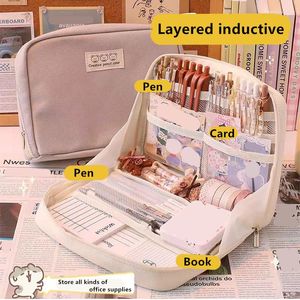 大容量ペンシルケースステーションバッグペン学生ケースマルチレイヤートラベルストレージデスクボックス学用品