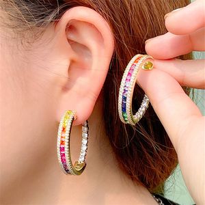 Luxury 18K Gold Colorful Designer Hoop Earring for Woman AAA Cubic Zirconia Circle s925 Sterling Silver Needle Womens Wedding Engagement Diamond Earrings Jewelry