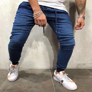 Jeans Skinny Masculino Slim Fit Jeans Rasgado Grande e Alto Stretch Azul para Homens Cintura Elástica Desgastada Calça Casual Listrada S-32812