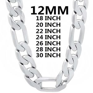 Цепи Сплошное 925 Серебряное колье для мужчин Классическая 12-мм кубинская цепь 18-30 дюймов Харм Высококачественные модные украшения свадьба240H