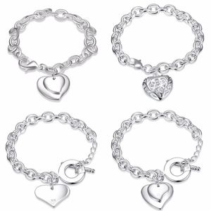 Ganze gemischte Reihenfolge 925 Sterling Silber vergoldet Herz Anhänger Charm Armband Armreifen Mode Party Schmuck Valentinstag2555