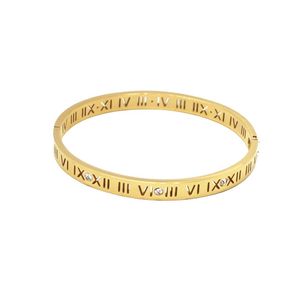 Colore oro rosa 6 pezzi / lotto acciaio al titanio numeri romani bracciale bracciale tono giallo zircone gioielli braccialetto intero 6mm per Wome270q